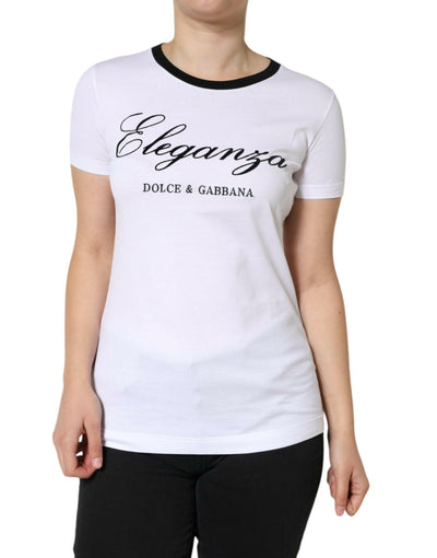 Dolce &amp; Gabbana Weißes T-Shirt aus Baumwolle mit kurzem Arm und Eleganza-Print