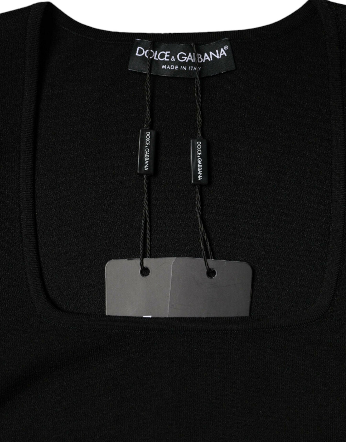 Dolce &amp; Gabbana – Schwarze Bluse mit langen Ärmeln und quadratischem Ausschnitt