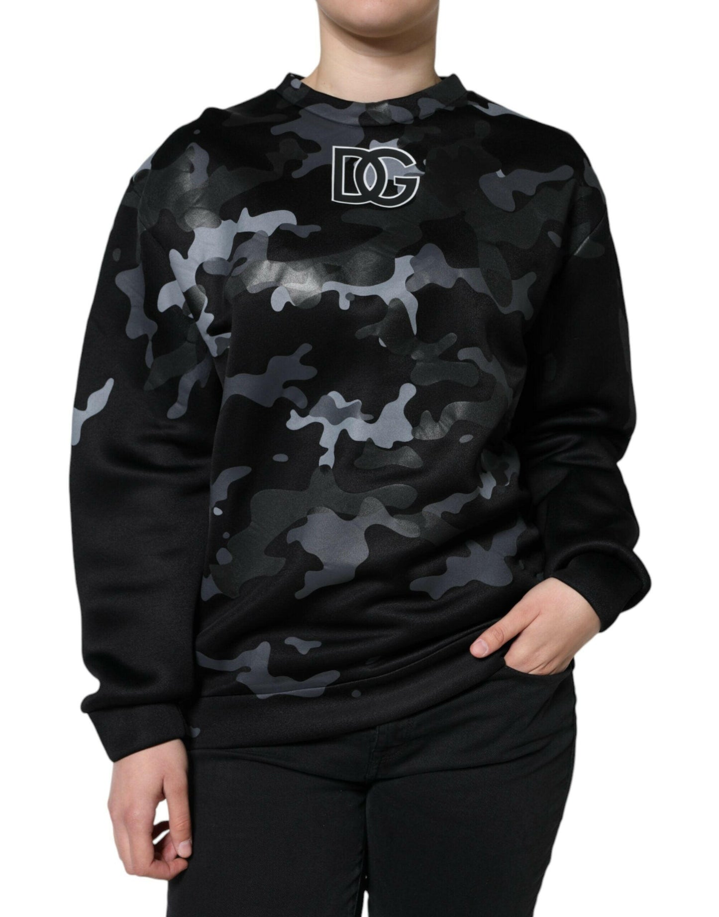 Sweat-shirt à col rond camouflage noir Dolce &amp; Gabbana