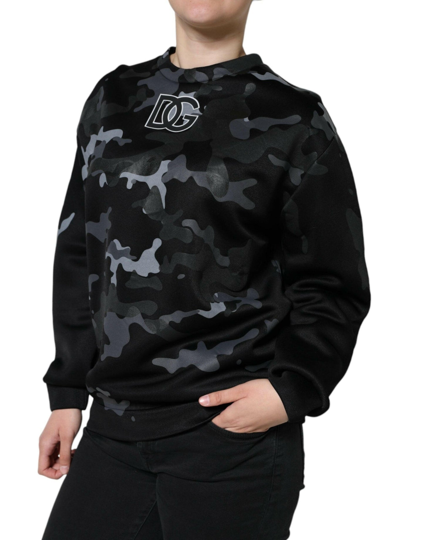 Sweat-shirt à col rond camouflage noir Dolce &amp; Gabbana