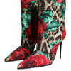 Dolce &amp; Gabbana – Mehrfarbige Stiefel mit Leopardenmuster und Rose-Mittelhohe Stiefel