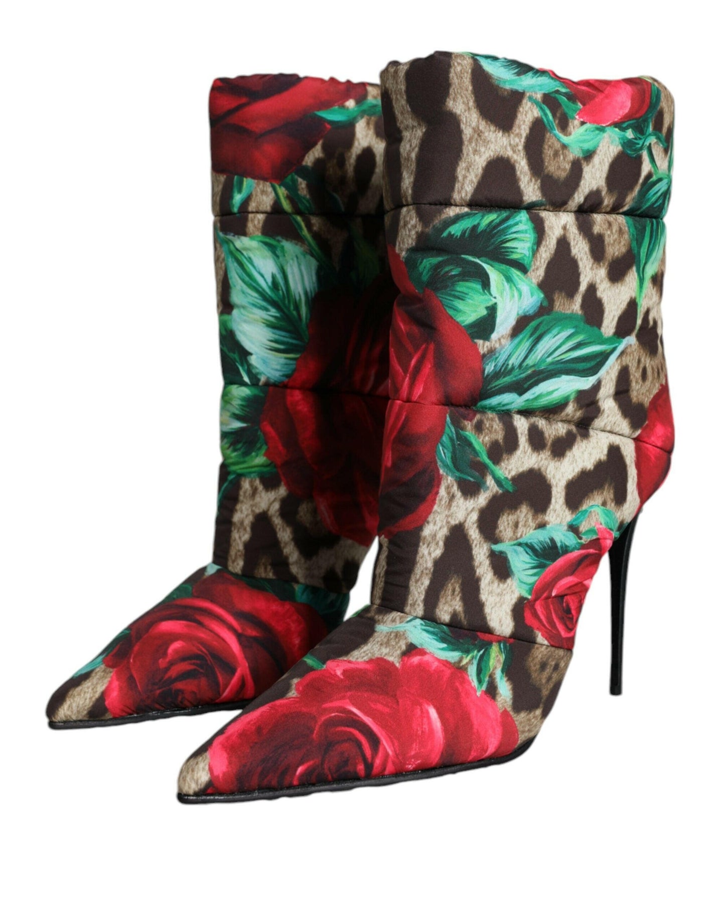 Dolce &amp; Gabbana – Mehrfarbige Stiefel mit Leopardenmuster und Rose-Mittelhohe Stiefel