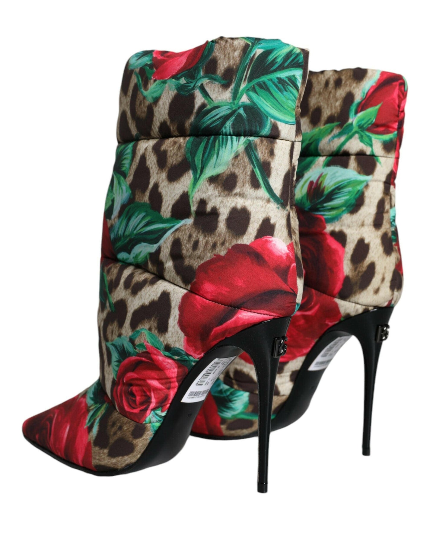 Dolce &amp; Gabbana – Mehrfarbige Stiefel mit Leopardenmuster und Rose-Mittelhohe Stiefel
