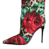 Dolce &amp; Gabbana – Mehrfarbige Stiefel mit Leopardenmuster und Rose-Mittelhohe Stiefel