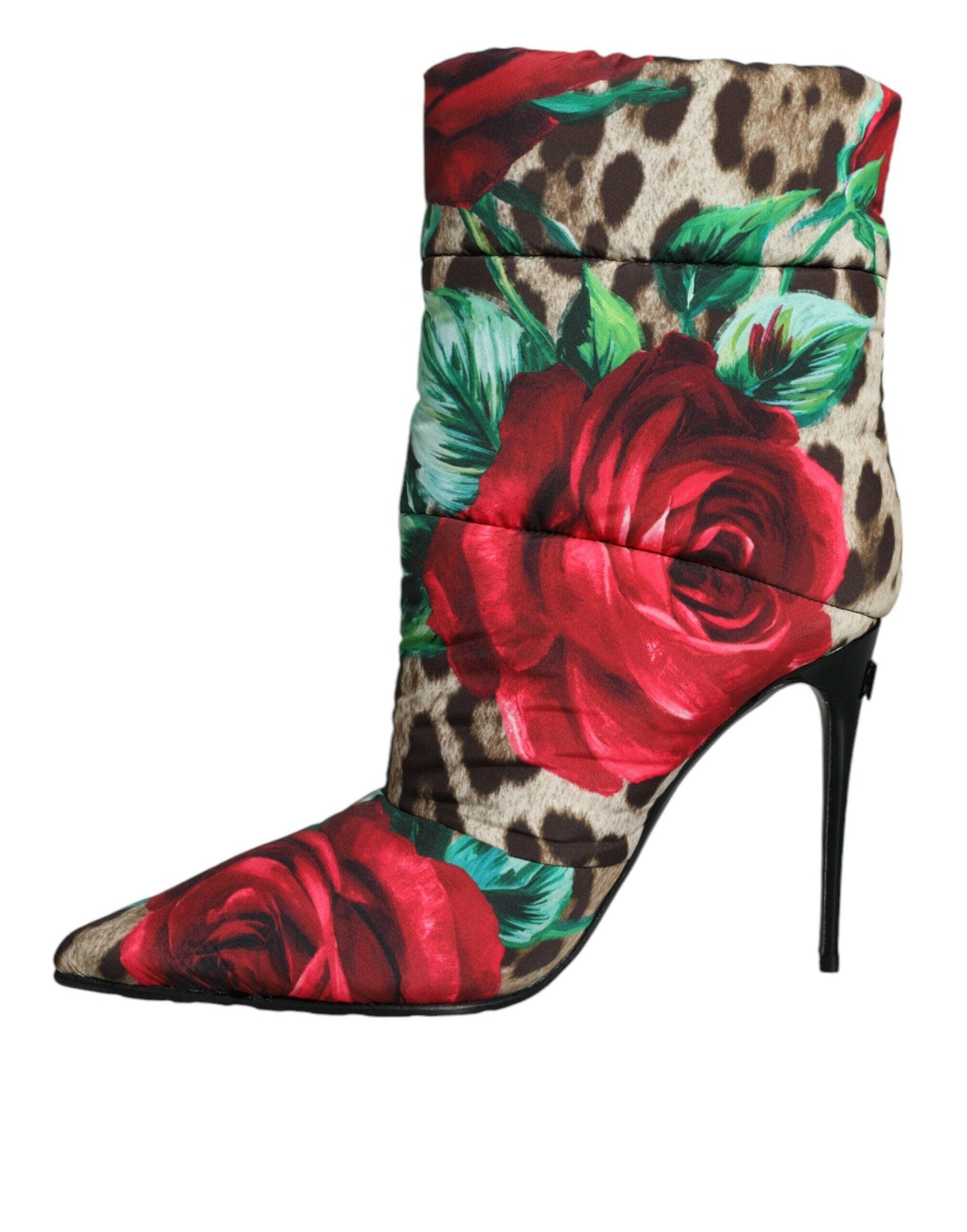 Dolce &amp; Gabbana – Mehrfarbige Stiefel mit Leopardenmuster und Rose-Mittelhohe Stiefel
