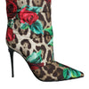 Dolce &amp; Gabbana – Mehrfarbige Stiefel mit Leopardenmuster und Rose-Mittelhohe Stiefel