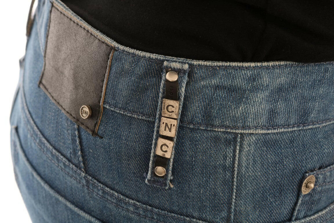 Costume National – Boyfriend-Jeans aus Baumwolle in blauer Waschung