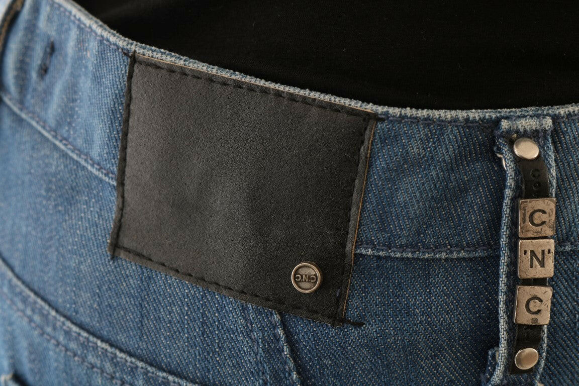 Costume National – Boyfriend-Jeans aus Baumwolle in blauer Waschung