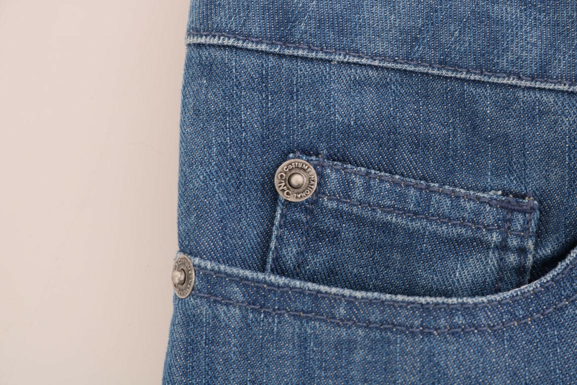 Costume National – Boyfriend-Jeans aus Baumwolle in blauer Waschung