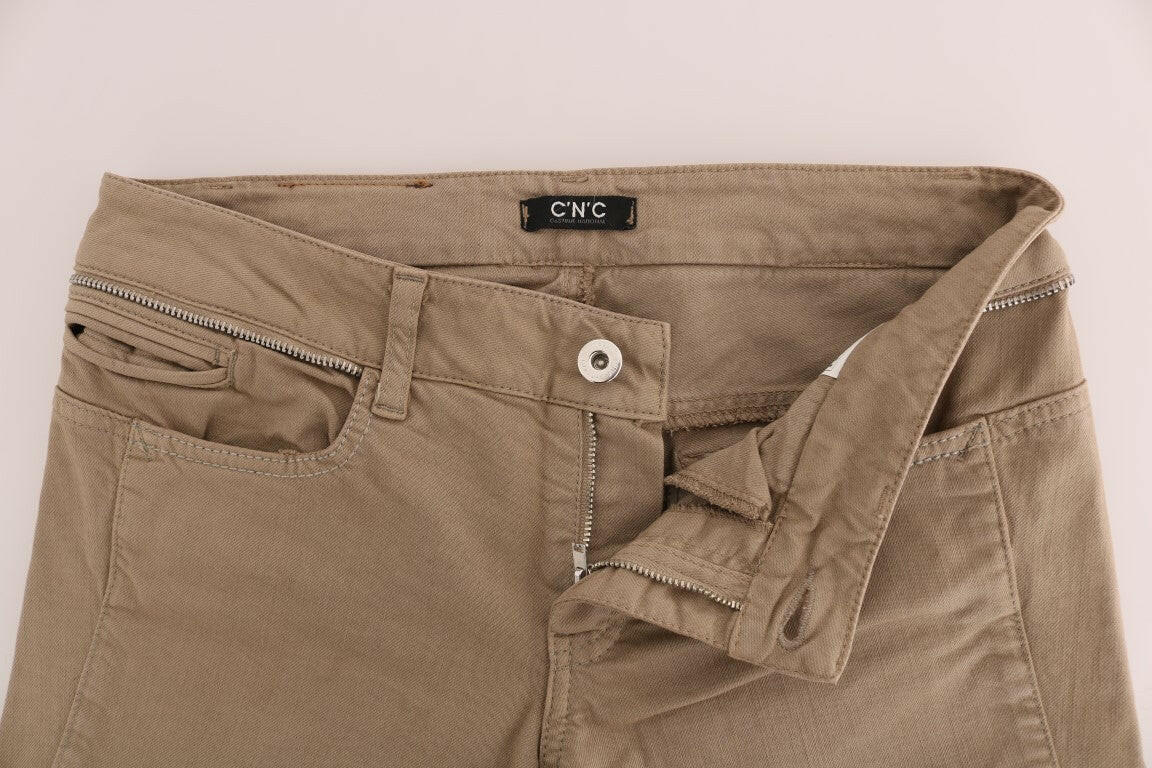 Costume National Beige Cotton Stretch Slim Fit Jeans