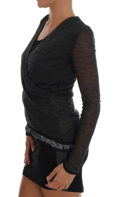 Ermanno Scervino Graues Wollspitzenoberteil Langärmliges T-Shirt