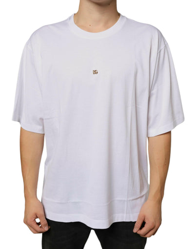 T-shirt à manches courtes en coton Dolce &amp; Gabbana avec logo DG en métal blanc