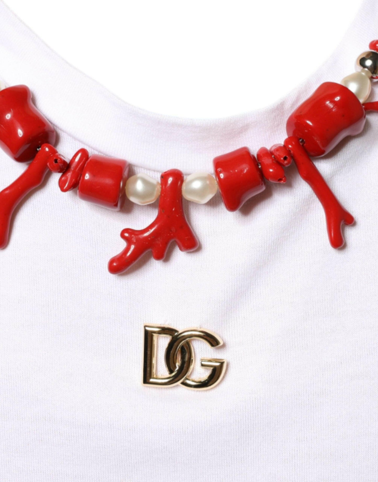 T-shirt en coton blanc orné d'un collier Dolce &amp; Gabbana