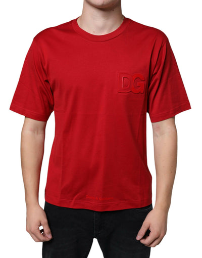 T-shirt ras du cou en coton rouge Dolce &amp; Gabbana avec logo DG imprimé
