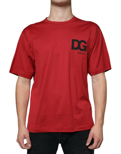 T-shirt ras du cou en coton rouge Dolce &amp; Gabbana avec logo DG imprimé