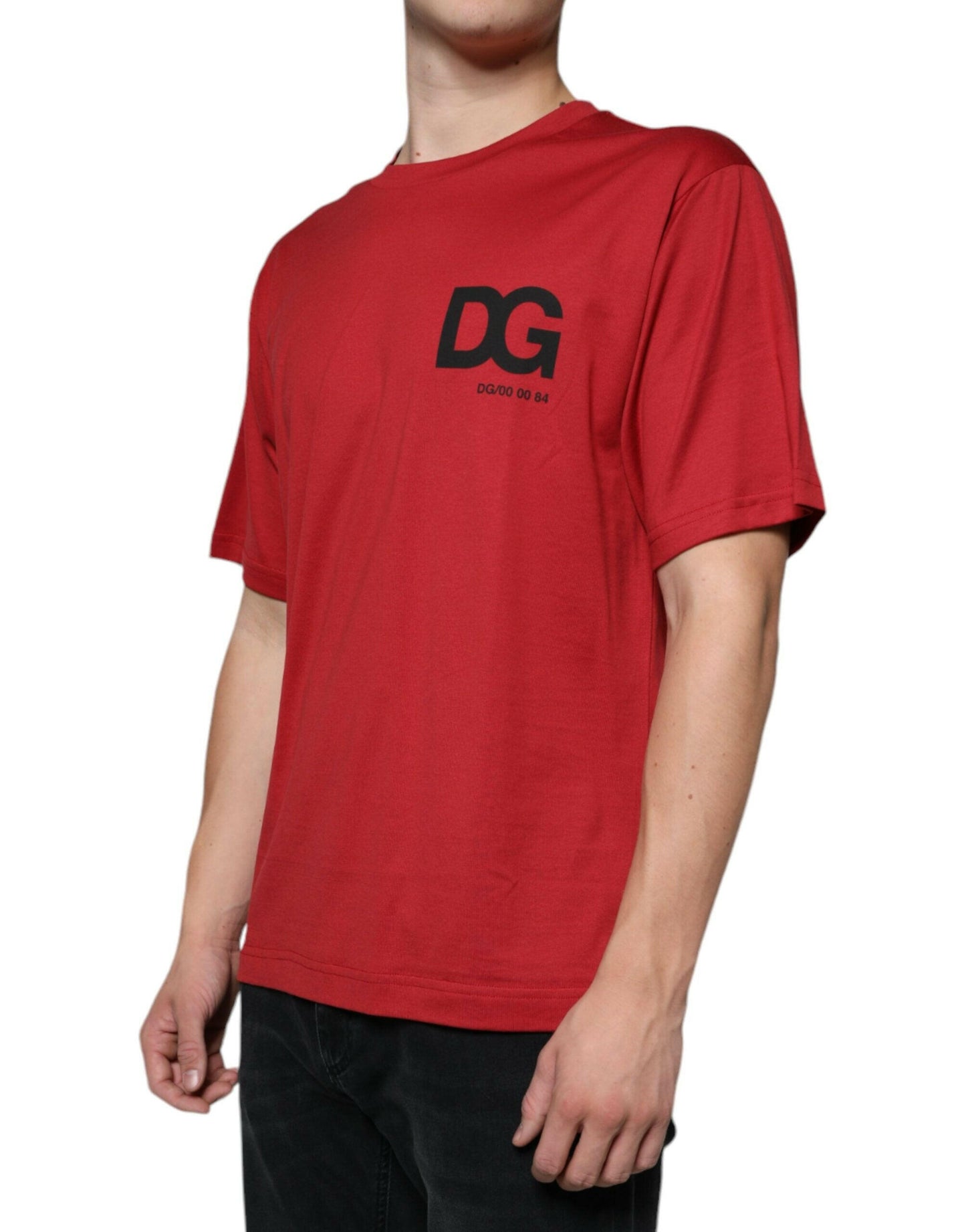 T-shirt ras du cou en coton rouge Dolce &amp; Gabbana avec logo DG imprimé