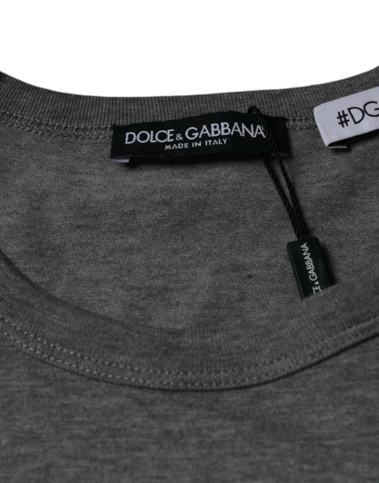 Dolce &amp; Gabbana Graues Baumwoll-T-Shirt #DGFamily mit kurzen Ärmeln