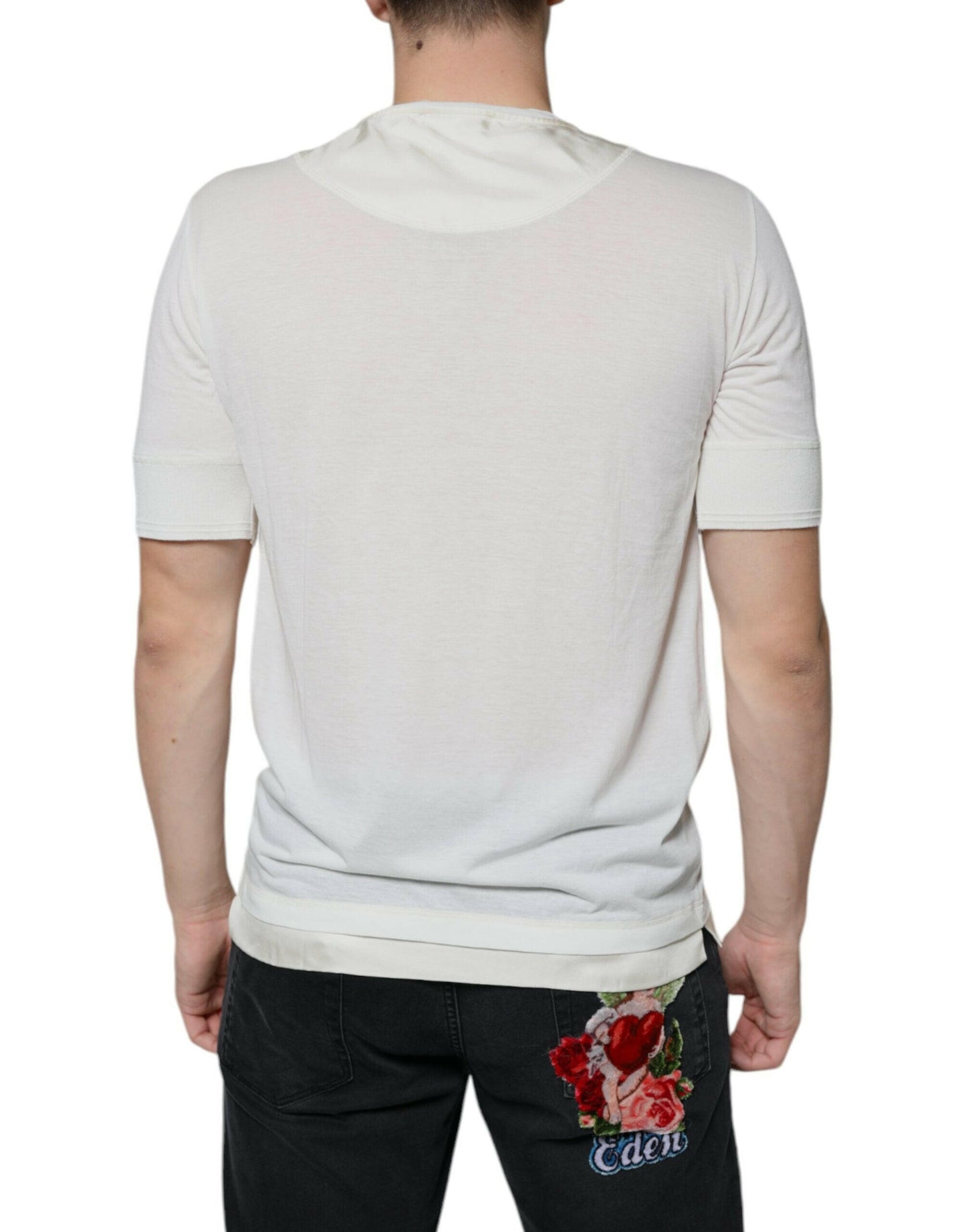 Dolce &amp; Gabbana – Kurzärmliges T-Shirt aus cremeweißer Baumwolle