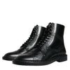 Dolce &amp; Gabbana – Schwarze, wadenhohe Schnürstiefel aus Leder