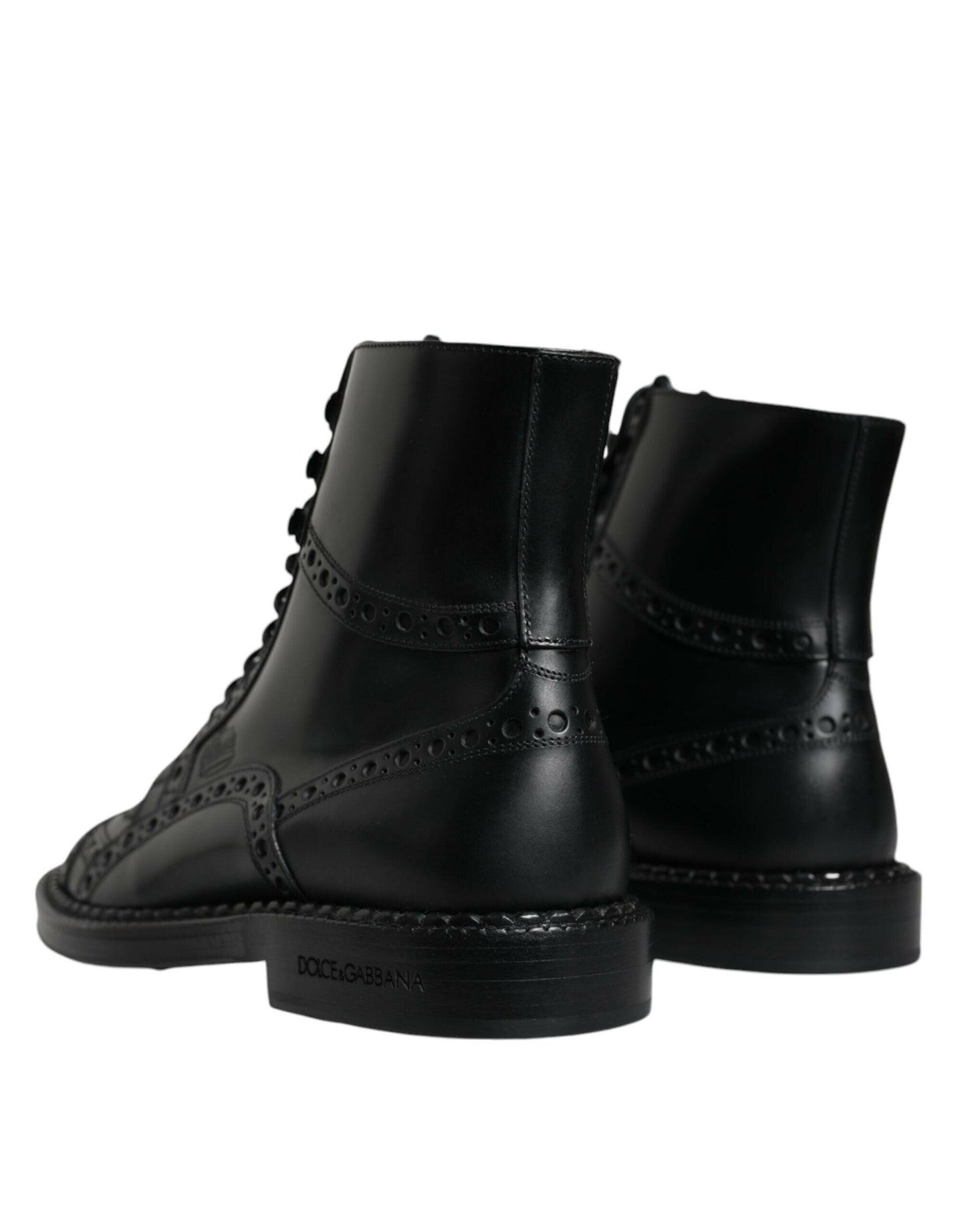 Dolce &amp; Gabbana – Schwarze, wadenhohe Schnürstiefel aus Leder