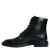 Dolce &amp; Gabbana – Schwarze, wadenhohe Schnürstiefel aus Leder