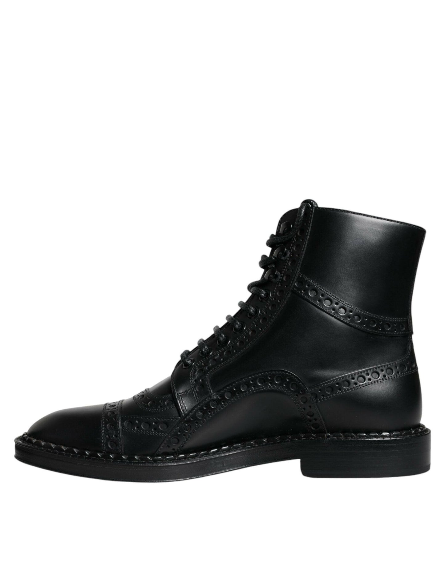 Dolce &amp; Gabbana – Schwarze, wadenhohe Schnürstiefel aus Leder