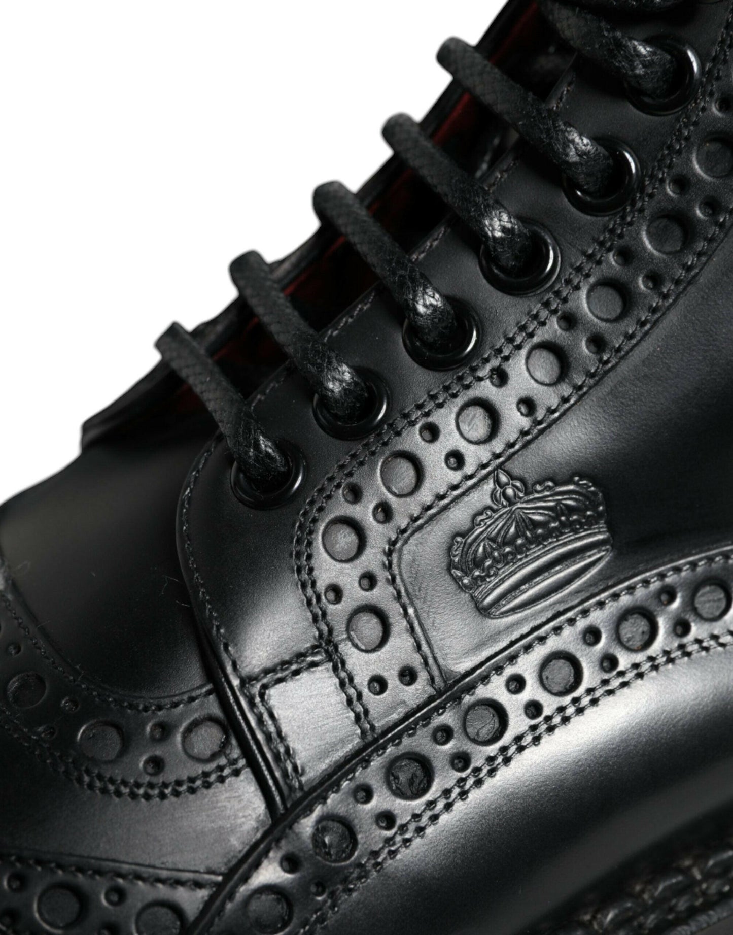 Dolce &amp; Gabbana – Schwarze, wadenhohe Schnürstiefel aus Leder