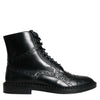 Dolce &amp; Gabbana – Schwarze, wadenhohe Schnürstiefel aus Leder