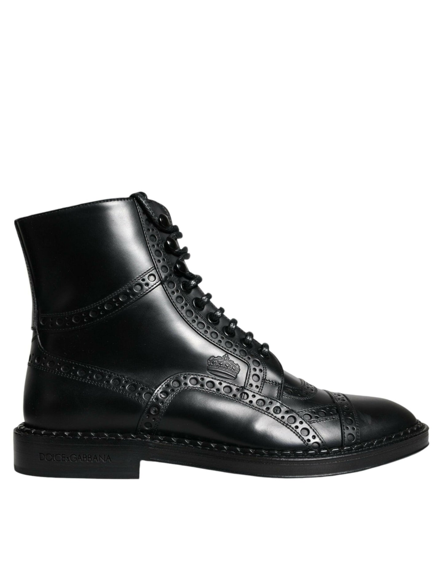 Dolce &amp; Gabbana – Schwarze, wadenhohe Schnürstiefel aus Leder