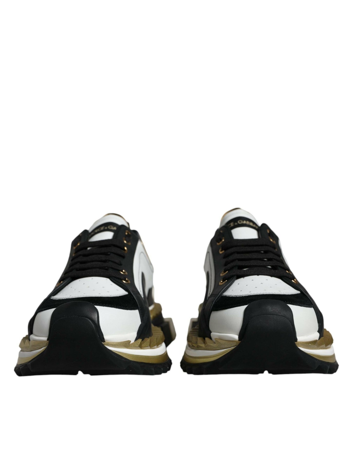 Dolce &amp; Gabbana Weißgold Schwarz Leder SUPER KING Sneakers Schuhe