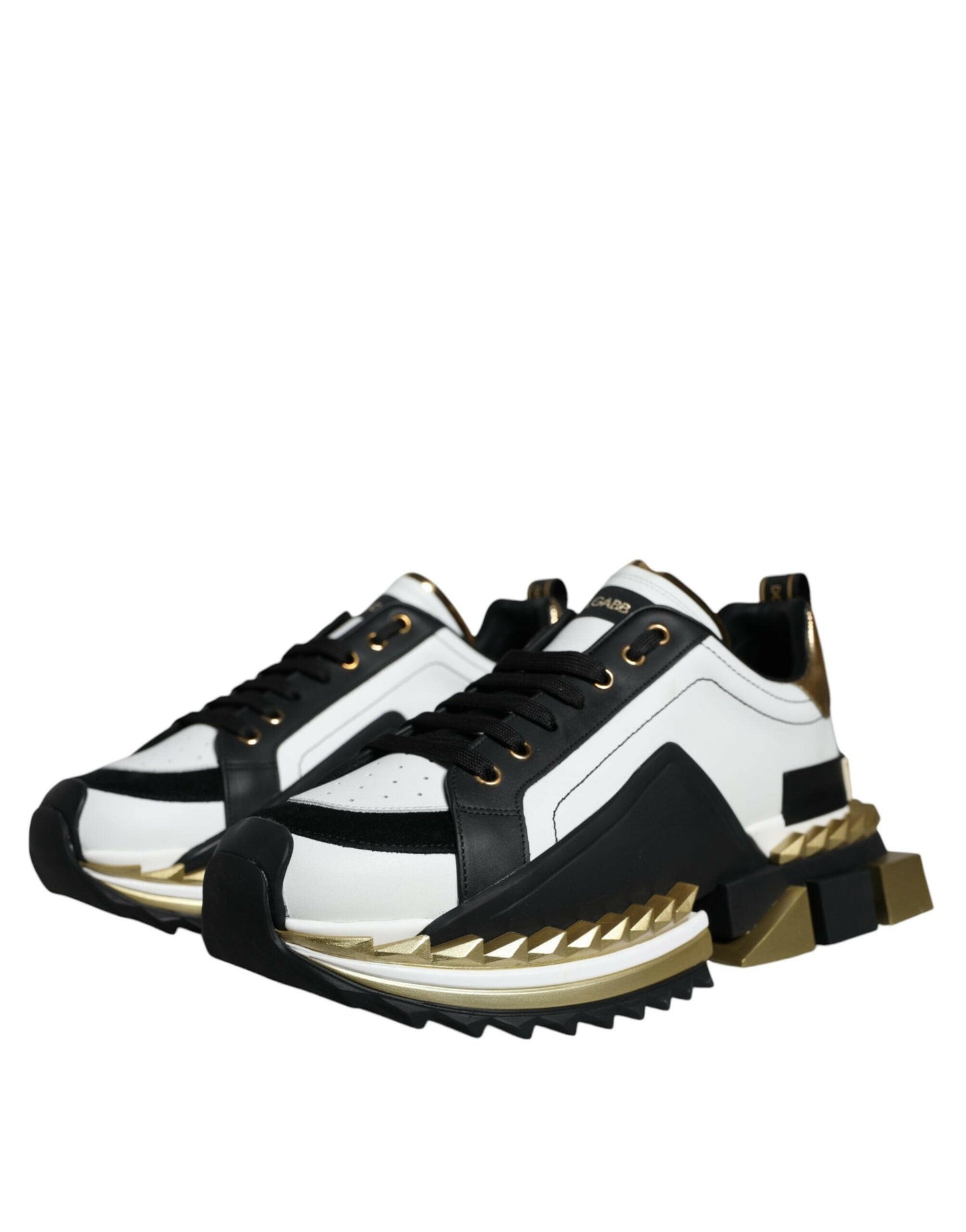 Dolce &amp; Gabbana Weißgold Schwarz Leder SUPER KING Sneakers Schuhe