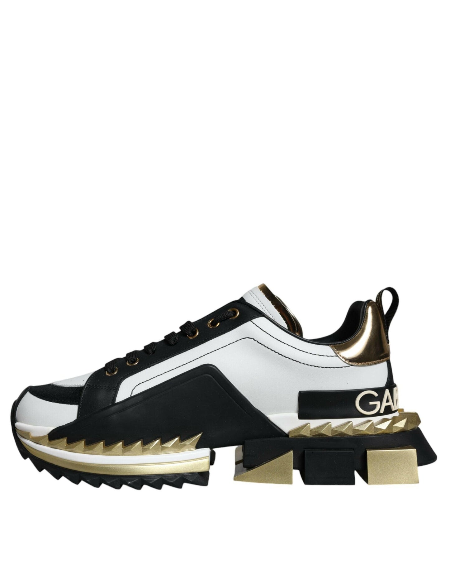 Dolce &amp; Gabbana Weißgold Schwarz Leder SUPER KING Sneakers Schuhe