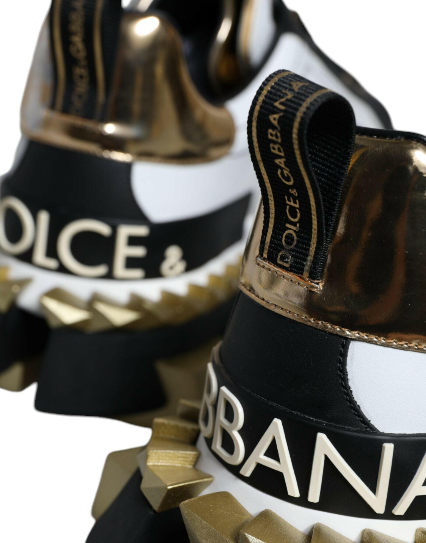 Dolce &amp; Gabbana Weißgold Schwarz Leder SUPER KING Sneakers Schuhe