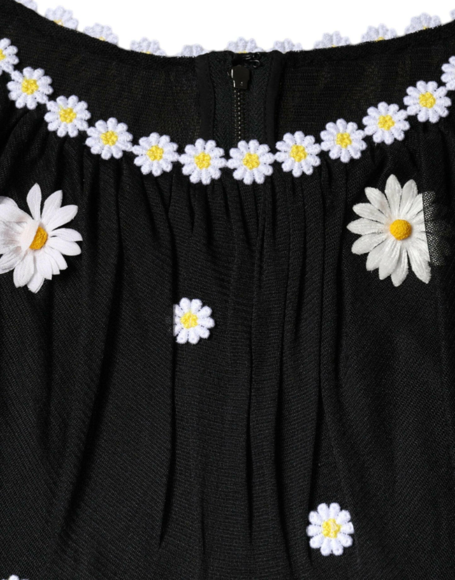 Dolce &amp; Gabbana – Langes Maxikleid in A-Linie aus schwarzer Seide mit Gänseblümchenmuster