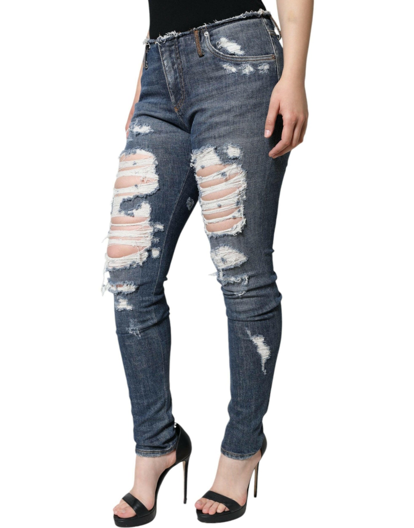 Jean skinny déchiré en coton stretch bleu Dolce &amp; Gabbana
