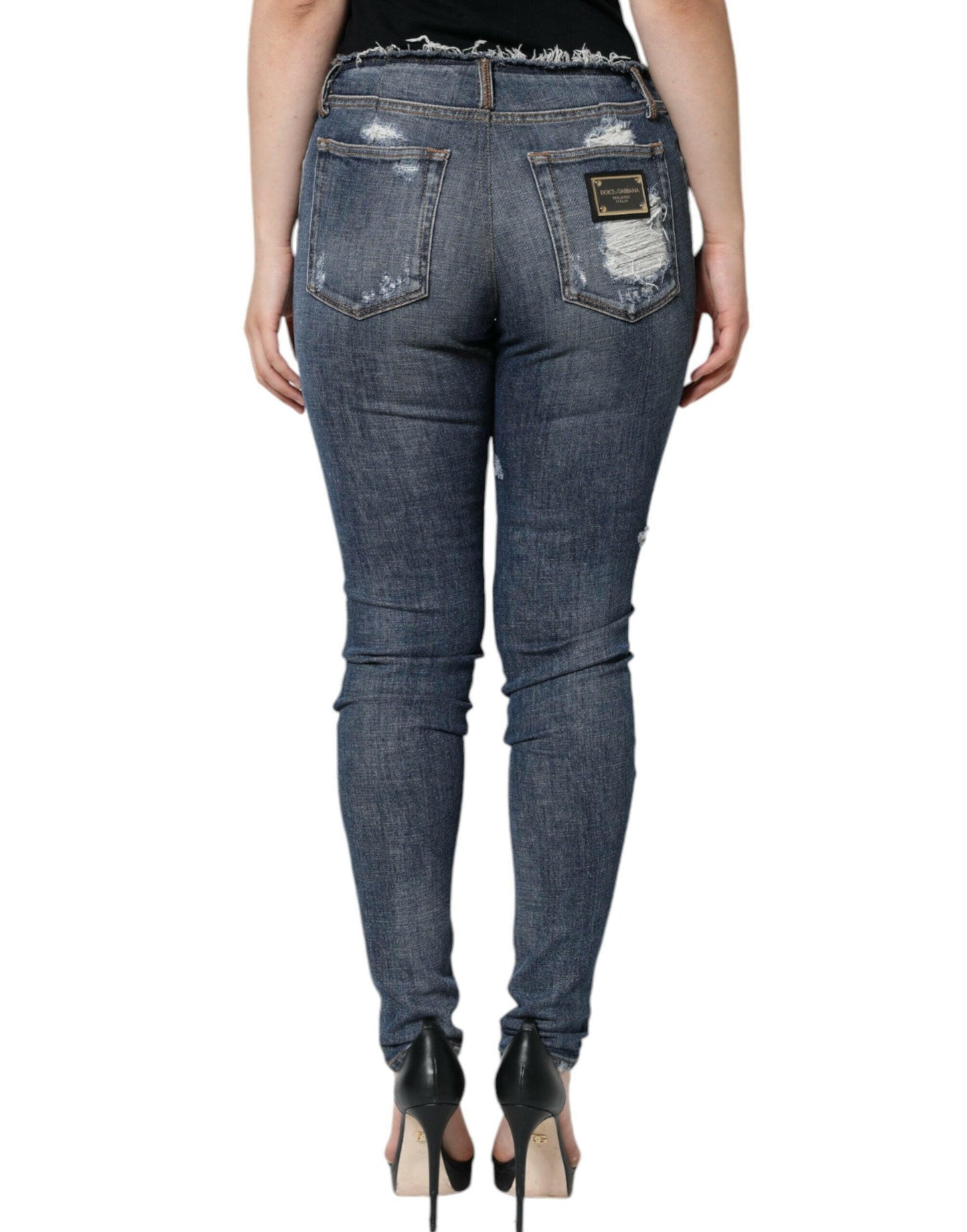 Jean skinny déchiré en coton stretch bleu Dolce &amp; Gabbana