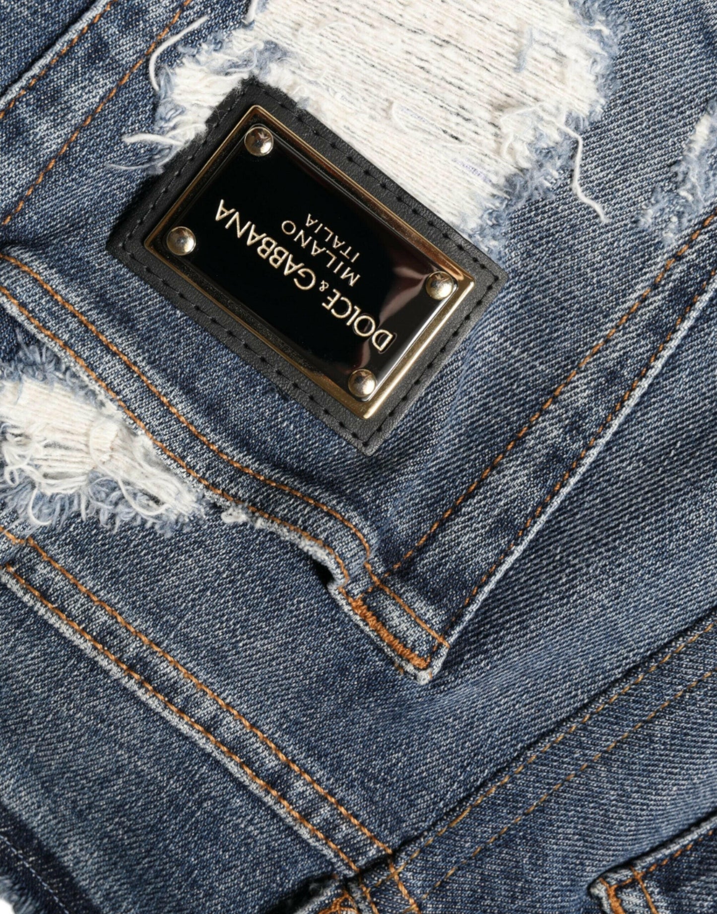 Jean skinny déchiré en coton stretch bleu Dolce &amp; Gabbana