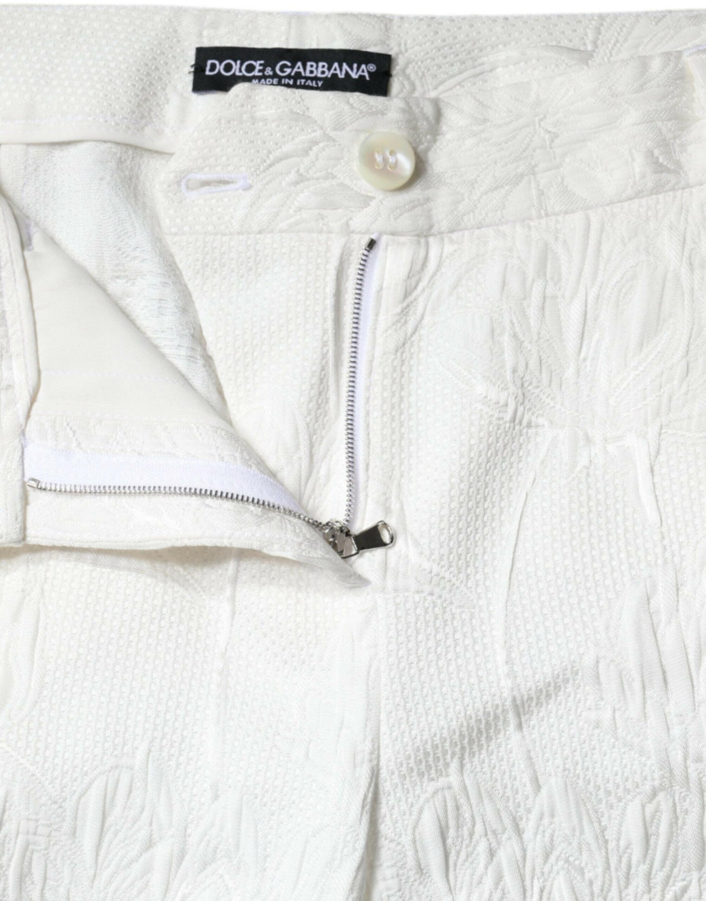 Dolce & Gabbana White Floral Brocade Cotton Cropped Pants