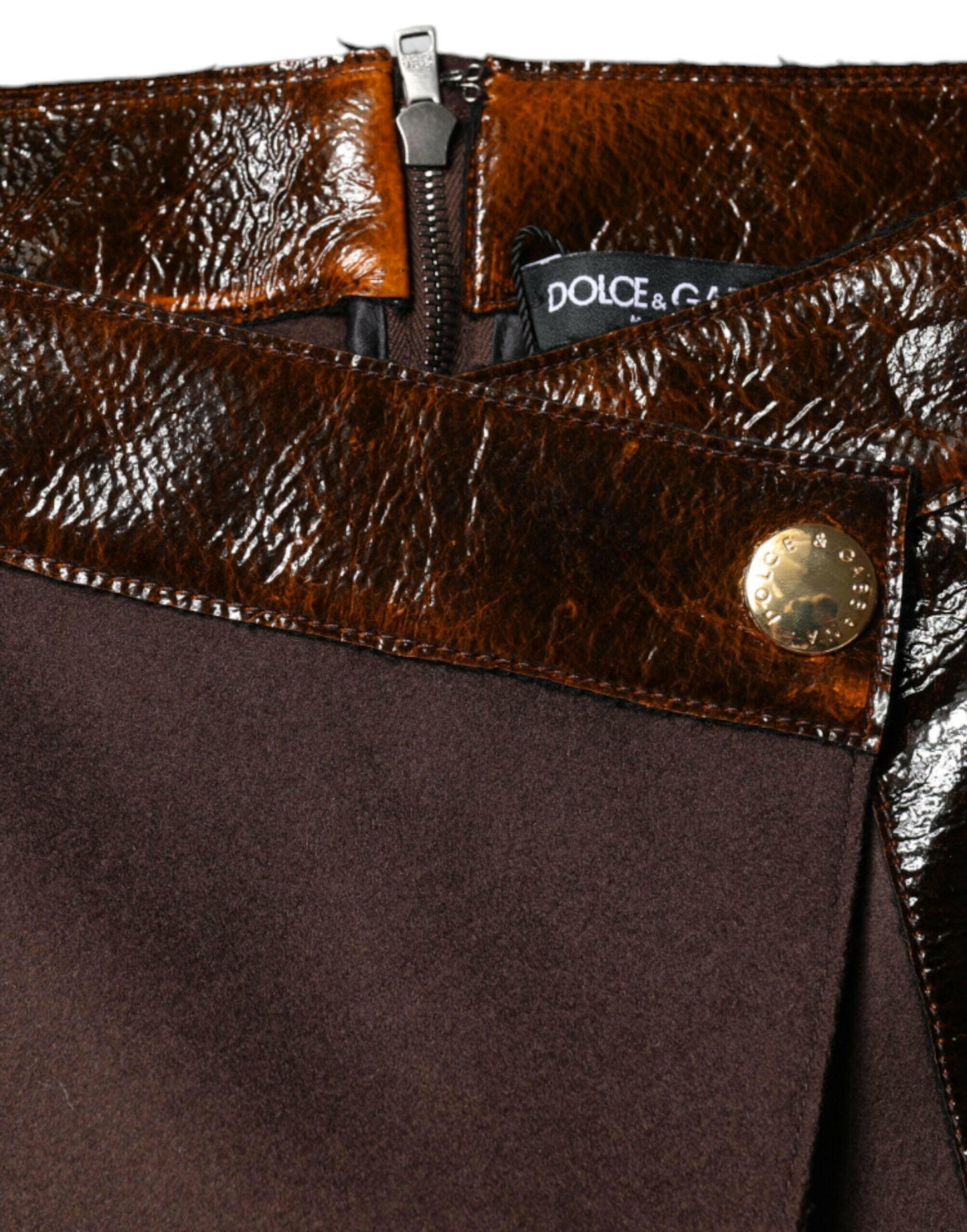 Mini-jupe trapèze taille moyenne en laine vierge marron Dolce &amp; Gabbana