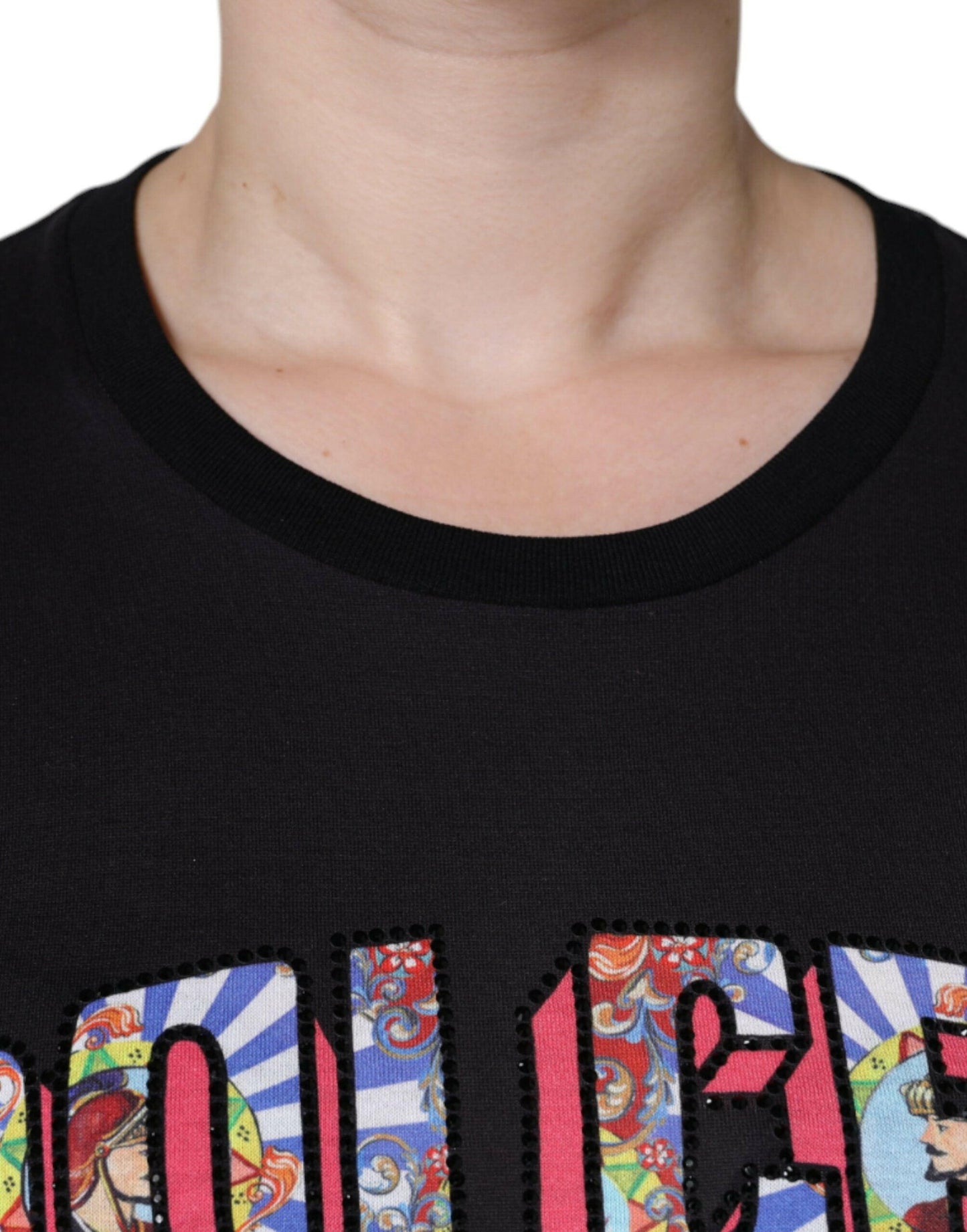 T-shirt col rond en coton noir avec logo imprimé Dolce &amp; Gabbana