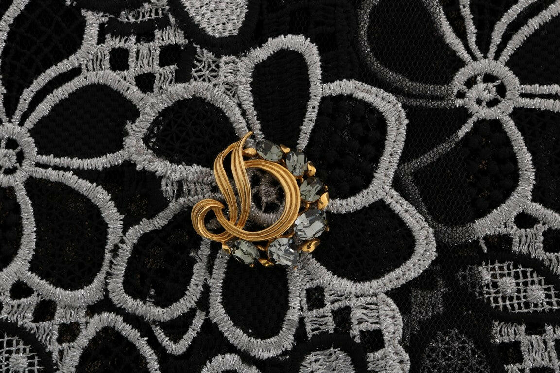 Dolce & Gabbana Floral Macramé Lace Crystal Button Skirt