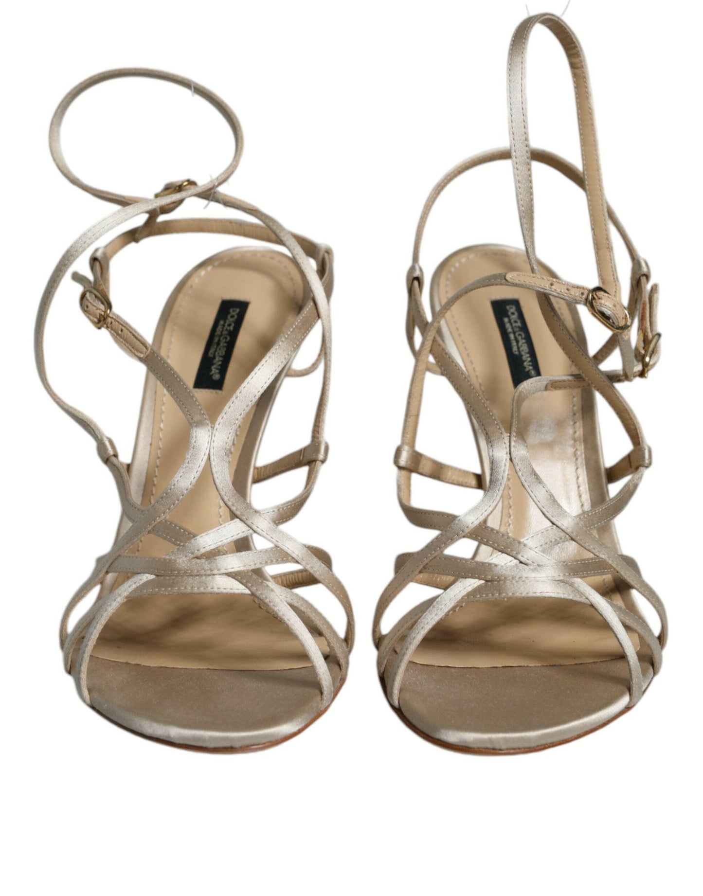 Dolce &amp; Gabbana Beige Leder Stiletto Heels Sandalen Schuhe