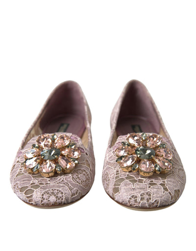 Mocassins ballerines en dentelle et cristaux roses Dolce &amp; Gabbana