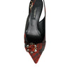 Dolce & Gabbana Black Red Floral Crystal Heel Slingback Shoes