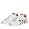 Dolce & Gabbana White Pink Portofino Low Top Sneakers Shoes