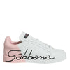 Dolce & Gabbana White Pink Portofino Low Top Sneakers Shoes