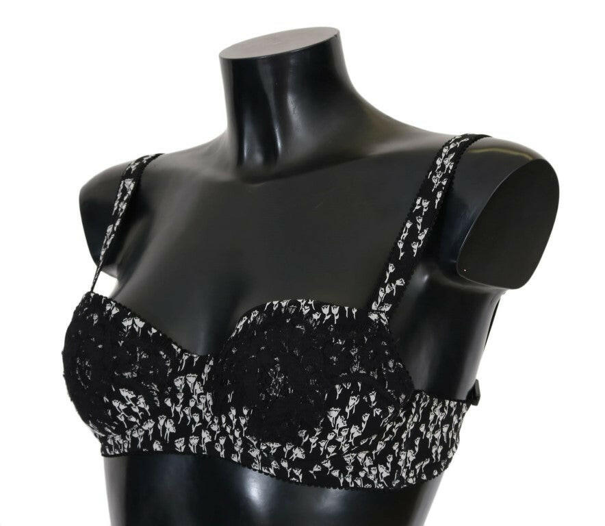 Dolce & Gabbana Black Silk White Lace Stretch Underwear Bra