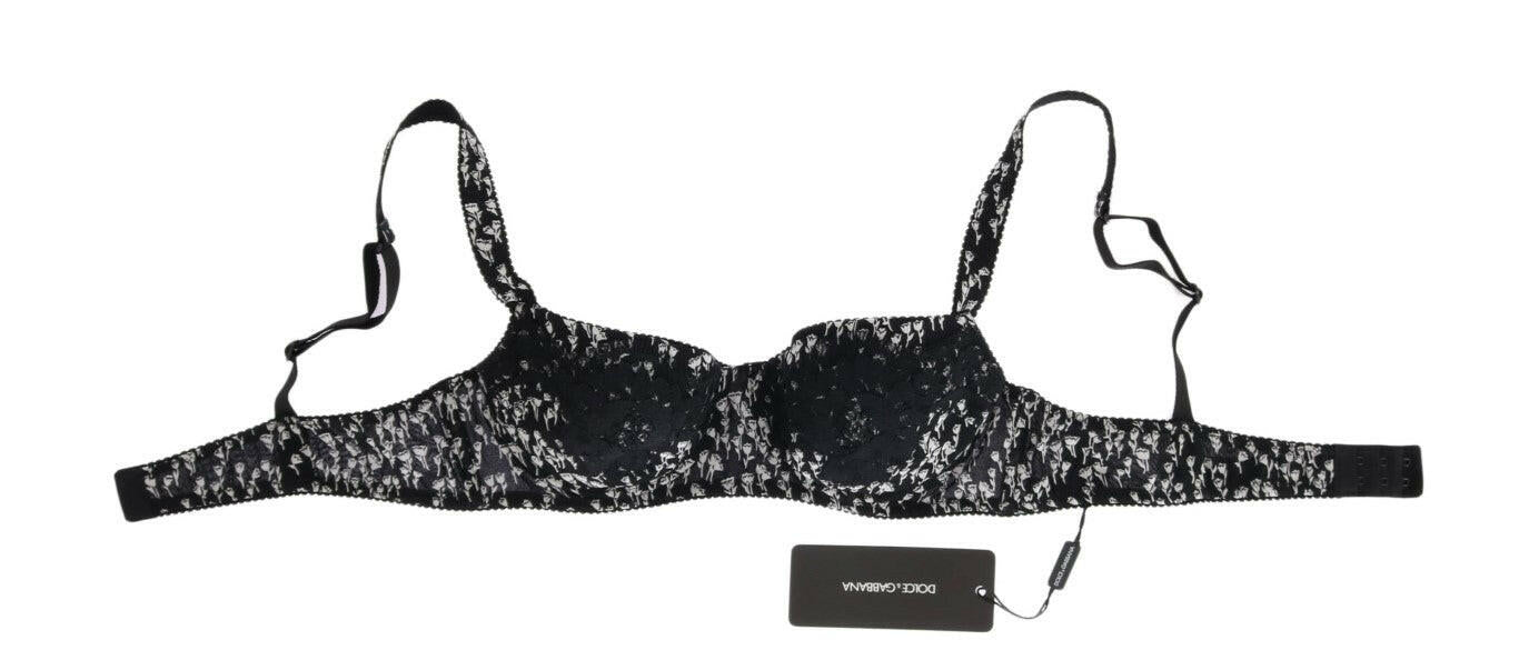 Dolce & Gabbana Black Silk White Lace Stretch Underwear Bra