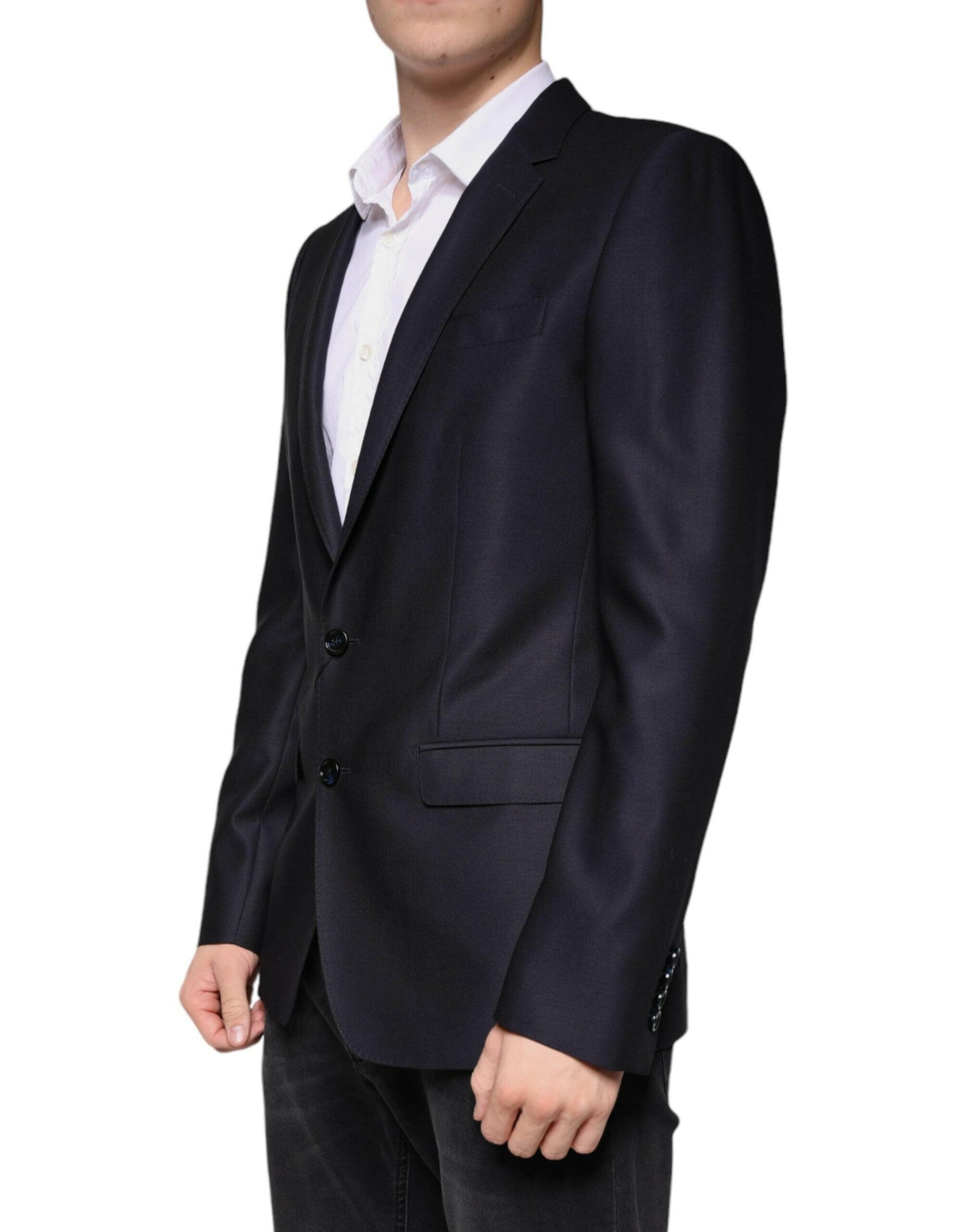Blazer-manteau simple boutonnage en laine bleu foncé Dolce &amp; Gabbana