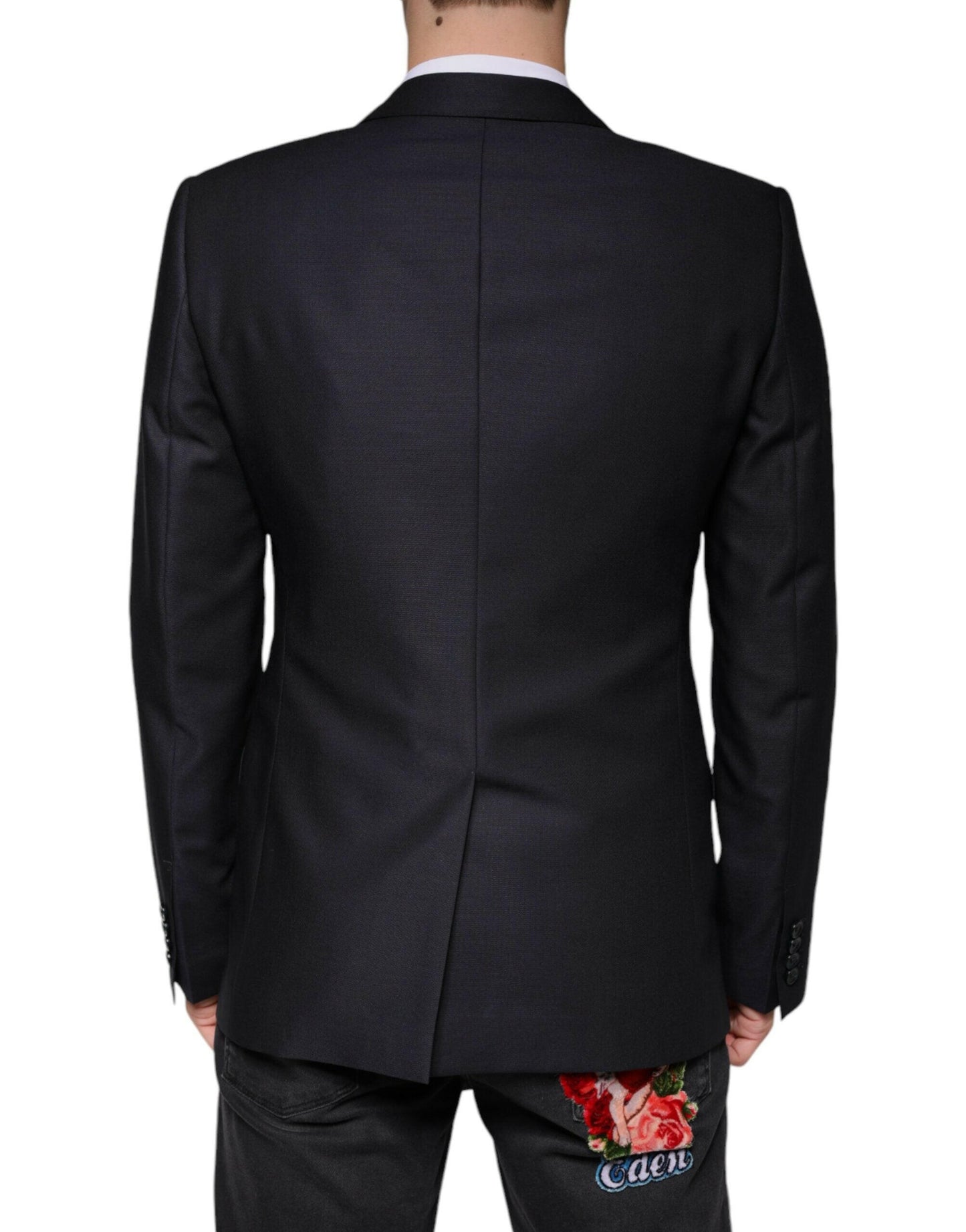 Blazer-manteau simple boutonnage en laine bleu foncé Dolce &amp; Gabbana
